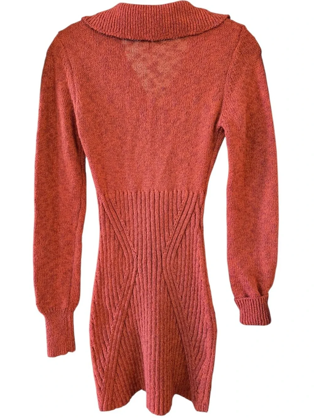 Free People Mont Blanc Mini Dress In Red/Orange Knit w/Front Zip Collar Size XS